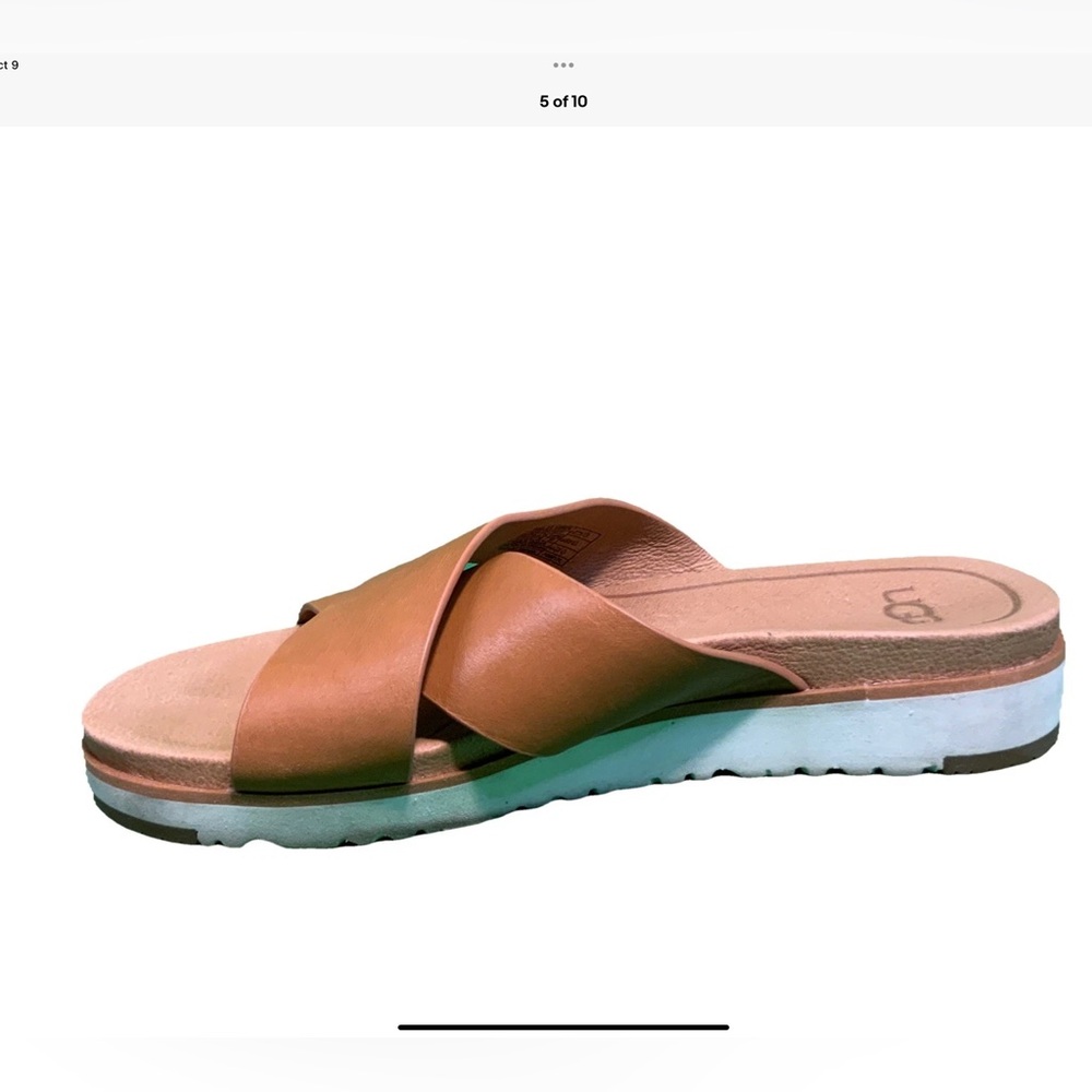UGG Leather Tan Slide Sandals - Picture 5 of 9